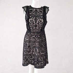 Parker Black Embroidered Mesh Illusion Dress | Cocktail Resort Sleeveless